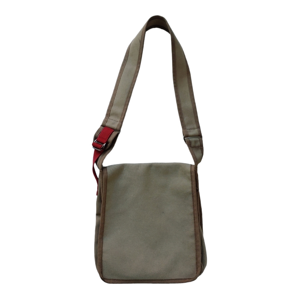 Gap Distressed Y2K  Messenger Flap Bag Tan  Canvas Zipper inside Pockets Red
